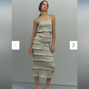 V. Chapman Lily Ruched & Ruffled Stretch Satin Midi Dress